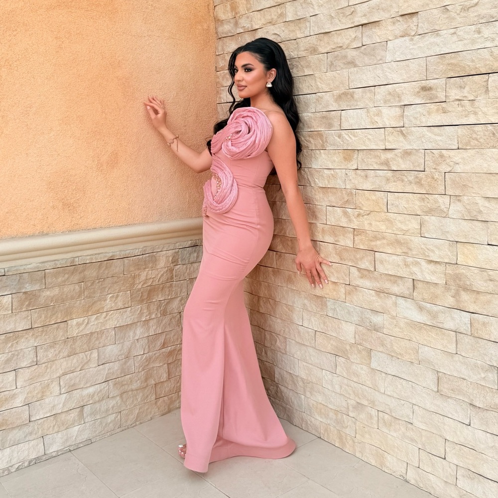 Glamorous Blush Maxi Dress with Embellishments - Picture 2 of 4